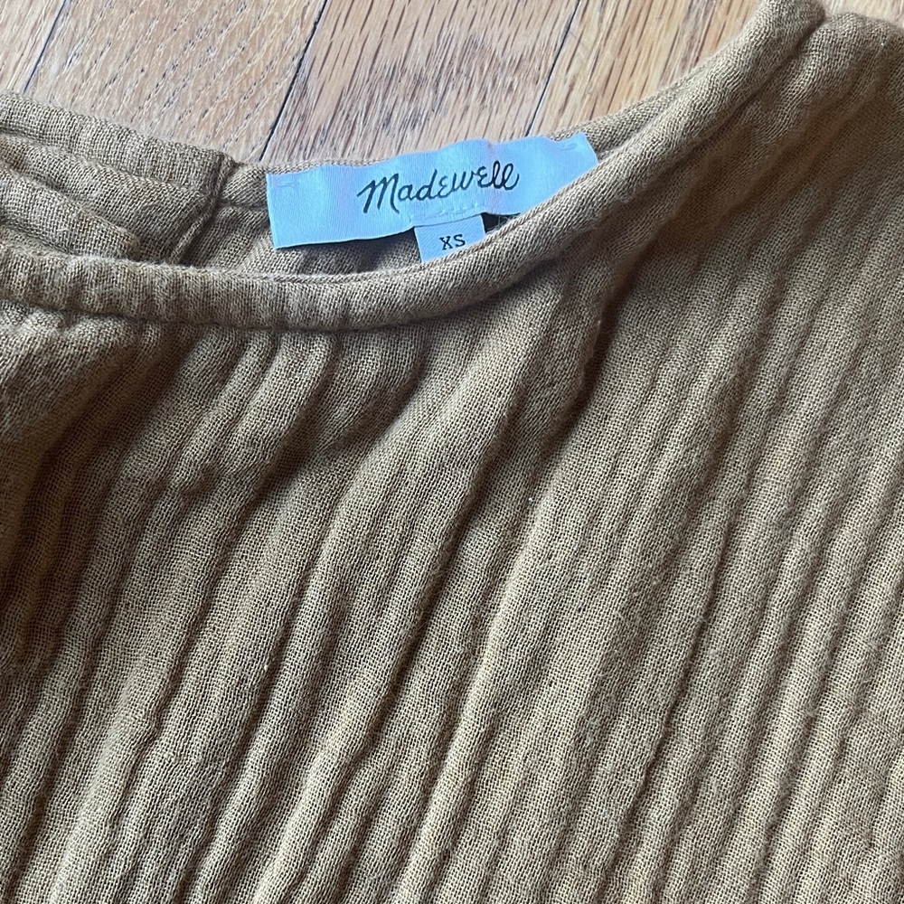 Madewell Gauze Button Back Peplum Blouse Mustard Yellow - Picture 4 of 5